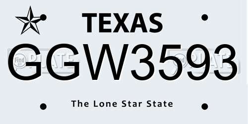 GGW3593 Texas License Plate