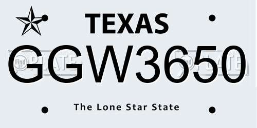 GGW3650 Texas License Plate