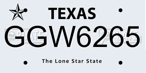 GGW6265 Texas License Plate