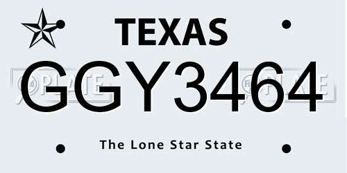 GGY3464 Texas License Plate