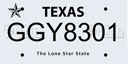 GGY8301 Texas License Plate