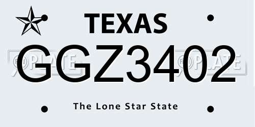 GGZ3402 Texas License Plate