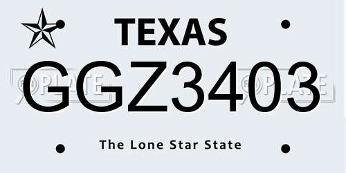 GGZ3403 Texas License Plate