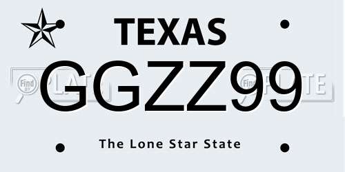 GGZZ99 Texas License Plate