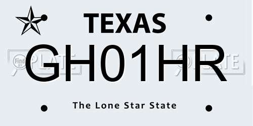 GH01HR Texas License Plate