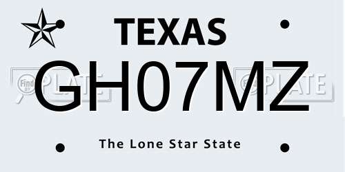 GH07MZ Texas License Plate