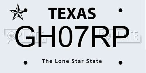 GH07RP Texas License Plate