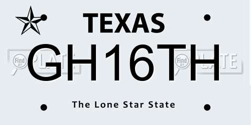 GH16TH Texas License Plate