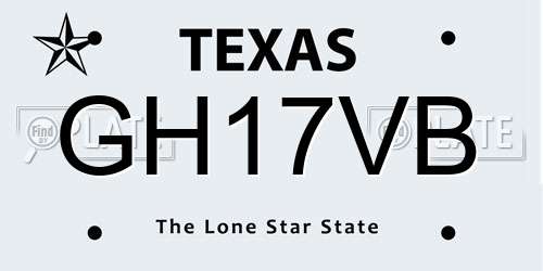 GH17VB Texas License Plate
