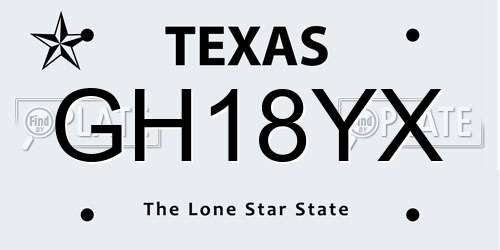 GH18YX Texas License Plate