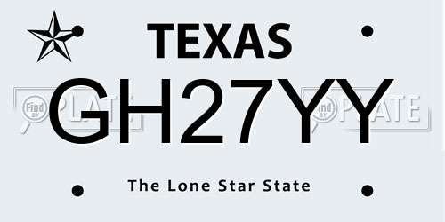 GH27YY Texas License Plate