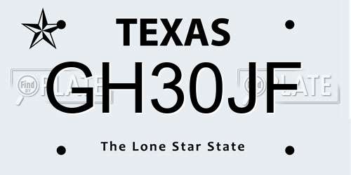 GH30JF Texas License Plate