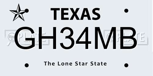 GH34MB Texas License Plate