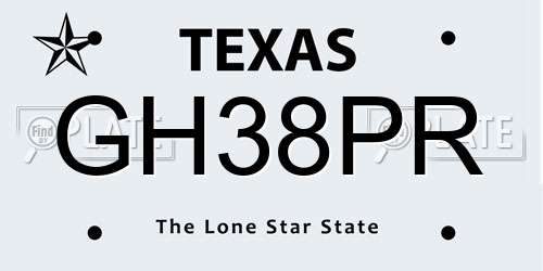 GH38PR Texas License Plate