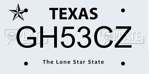 GH53CZ Texas License Plate