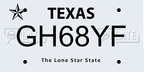 GH68YF Texas License Plate