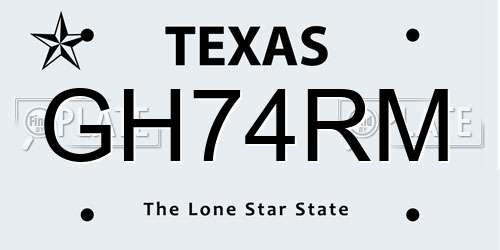GH74RM Texas License Plate