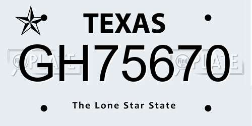 GH75670 Texas License Plate