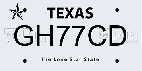 GH77CD Texas License Plate
