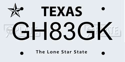 GH83GK Texas License Plate