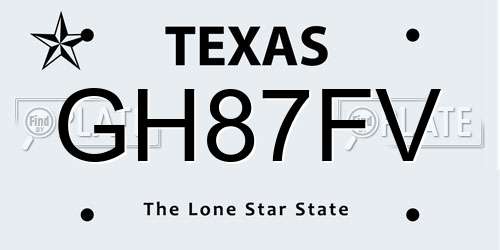 GH87FV Texas License Plate