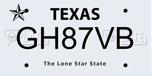 GH87VB Texas License Plate