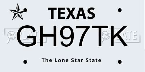GH97TK Texas License Plate