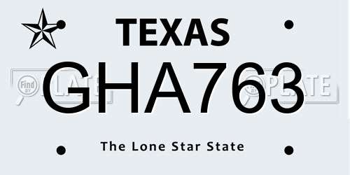 GHA763 Texas License Plate