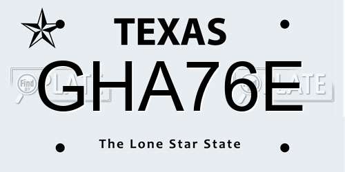 GHA76E Texas License Plate