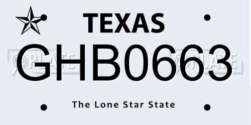 GHB0663 Texas License Plate