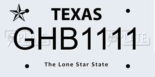 GHB1111 Texas License Plate