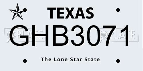 GHB3071 Texas License Plate