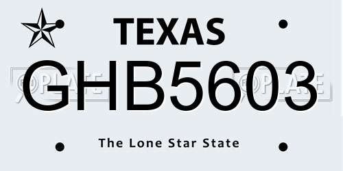 GHB5603 Texas License Plate