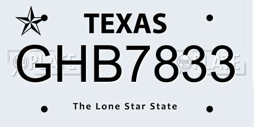GHB7833 Texas License Plate