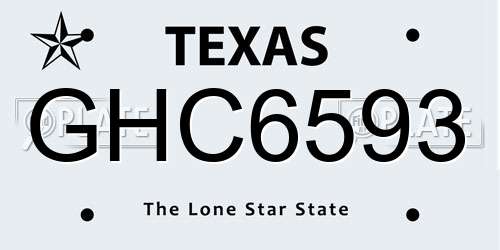 GHC6593 Texas License Plate
