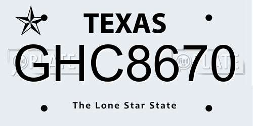 GHC8670 Texas License Plate