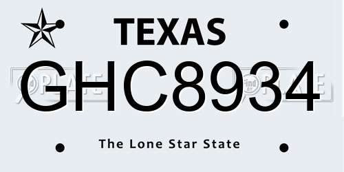 GHC8934 Texas License Plate