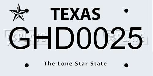 GHD0025 Texas License Plate