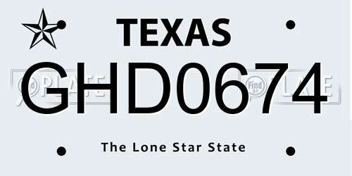 GHD0674 Texas License Plate