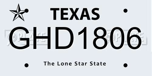 GHD1806 Texas License Plate