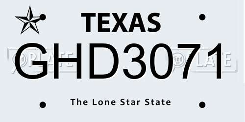 GHD3071 Texas License Plate
