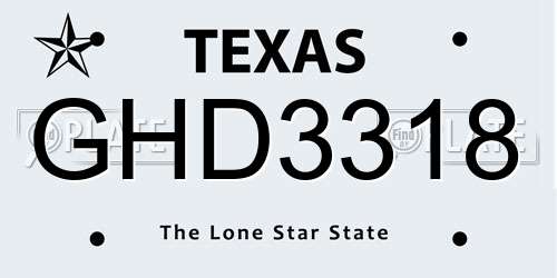 GHD3318 Texas License Plate