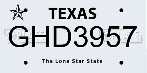 GHD3957 Texas License Plate
