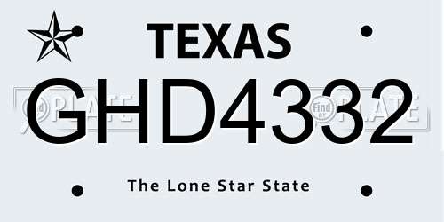 GHD4332 Texas License Plate