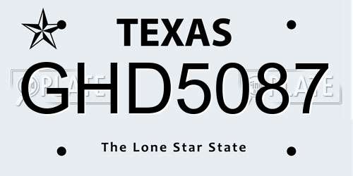 GHD5087 Texas License Plate
