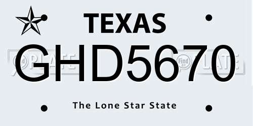 GHD5670 Texas License Plate