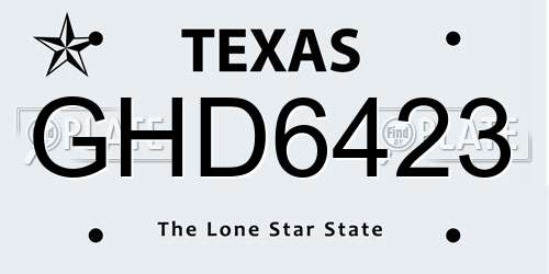 GHD6423 Texas License Plate