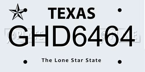 GHD6464 Texas License Plate
