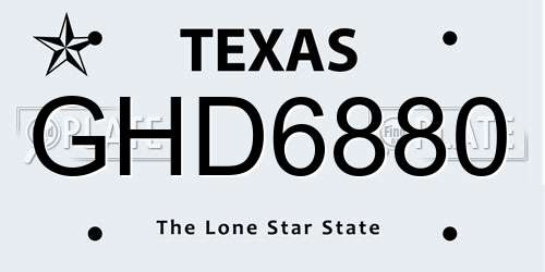 GHD6880 Texas License Plate