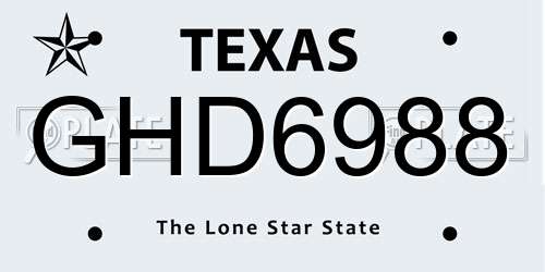 GHD6988 Texas License Plate